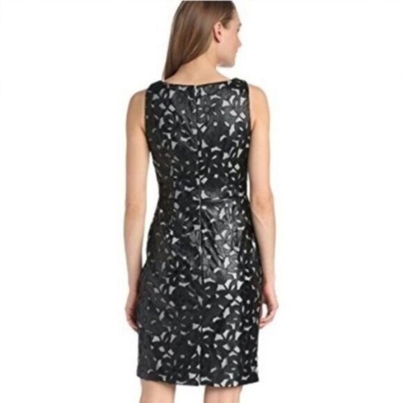 CALVIN KLEIN Floral Faux Leather Lace Sheath Dress SZ 4 - Picture 2 of 12